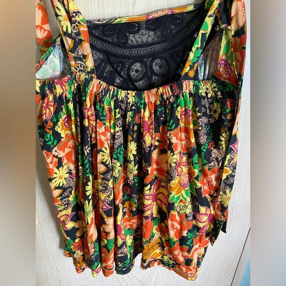 Free People Bali Moroccan Floral Printed Tunic Top Obsidian Combo Oversized S - Picture 6 of 11